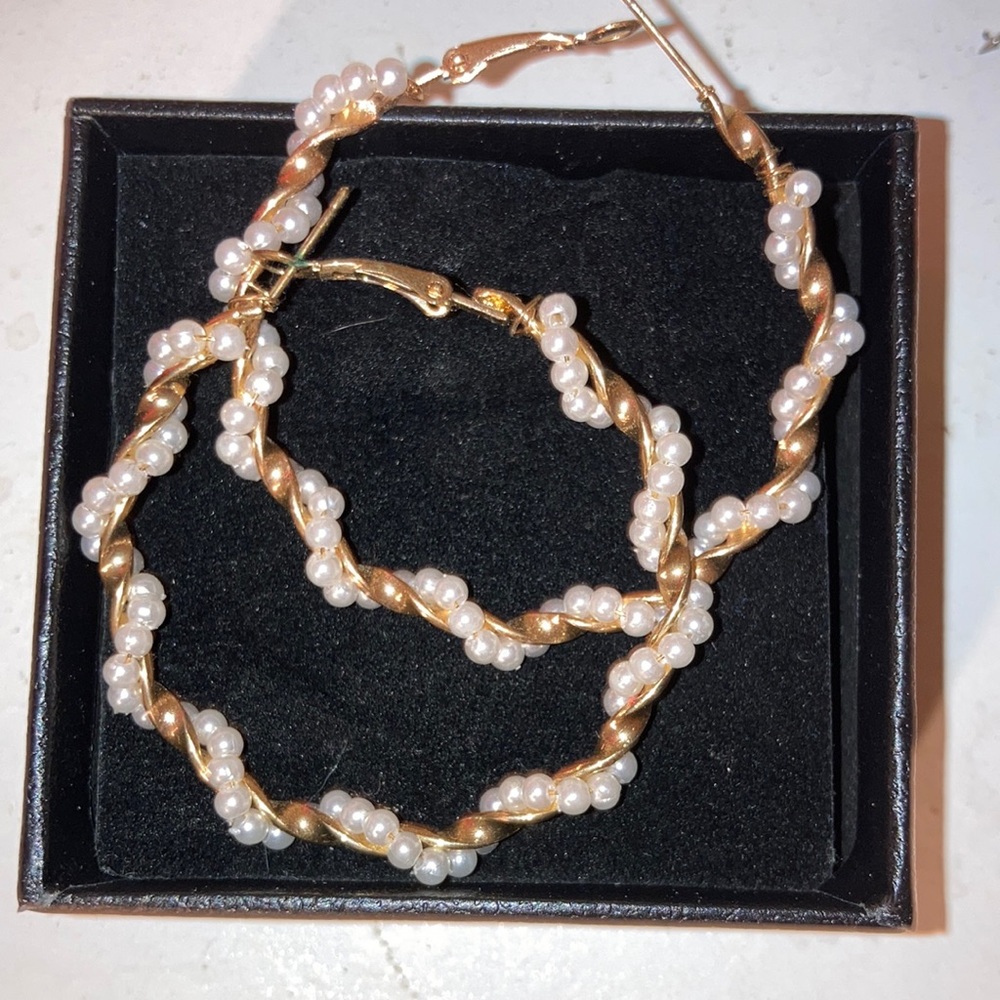 Gold and pearl hoop earrings